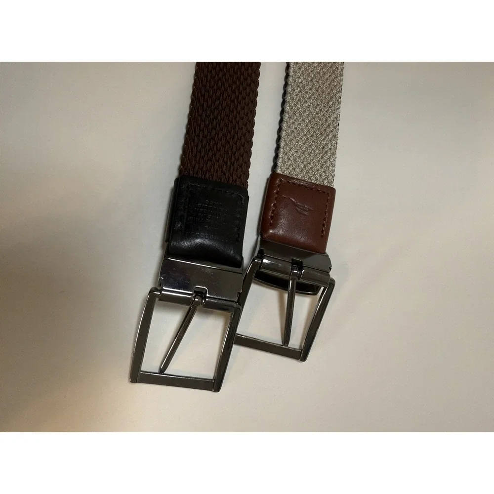 2- TOMMY BAHAMA MENS REVERSIBLE BELT | G13 L/XL (42-44) Stretch Black, Blue, Tan